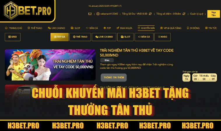 Chuỗi khuyến mãi H3BET tặng thưởng tân thủ