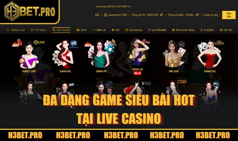 Đa dạng game siêu bài hot tại Live Casino