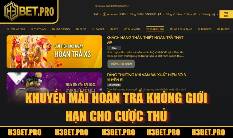 Khuyến mãi hoàn trả không giới hạn cho cược thủ